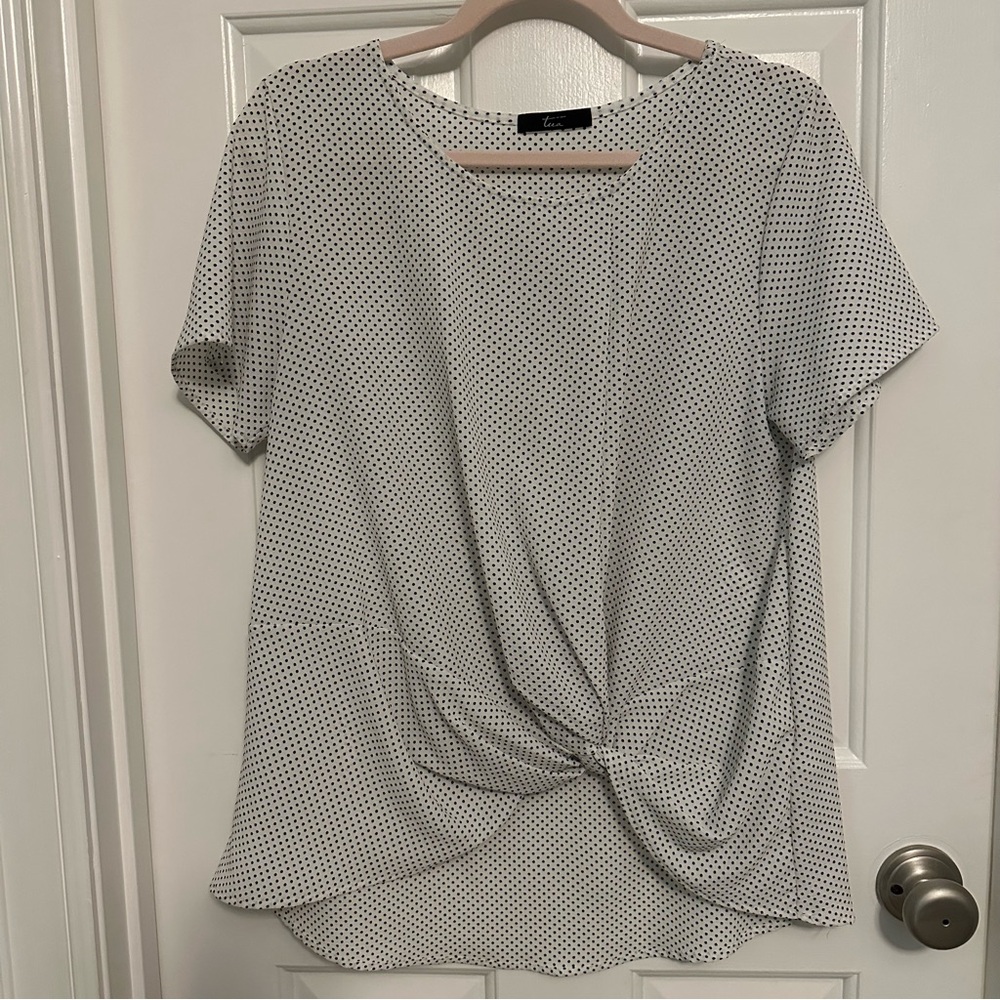 Tua Black and White Polka Dot Tie Front Blouse, Size L